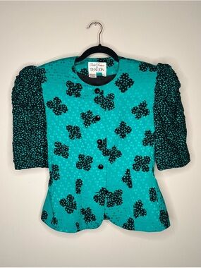 Rickie Freeman For Teri Jon Vintage 100% Silk Peplum 80’s 90’s Blazer Top Size 6